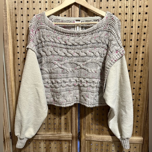 EUC Free People Honey Cable Knit Long Sleeve Sweater Pullover Natural $168 MSRP - Picture 3 of 6